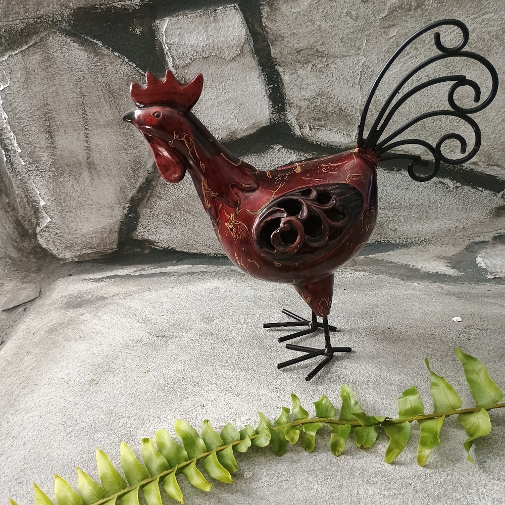 Artistic Red Rooster Sculpture